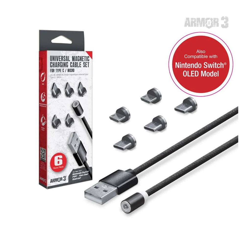 UNIVERSAL MAGNETIC CHARGING CABLE SET 6 PCS (ARMOR 3) (BLACK)